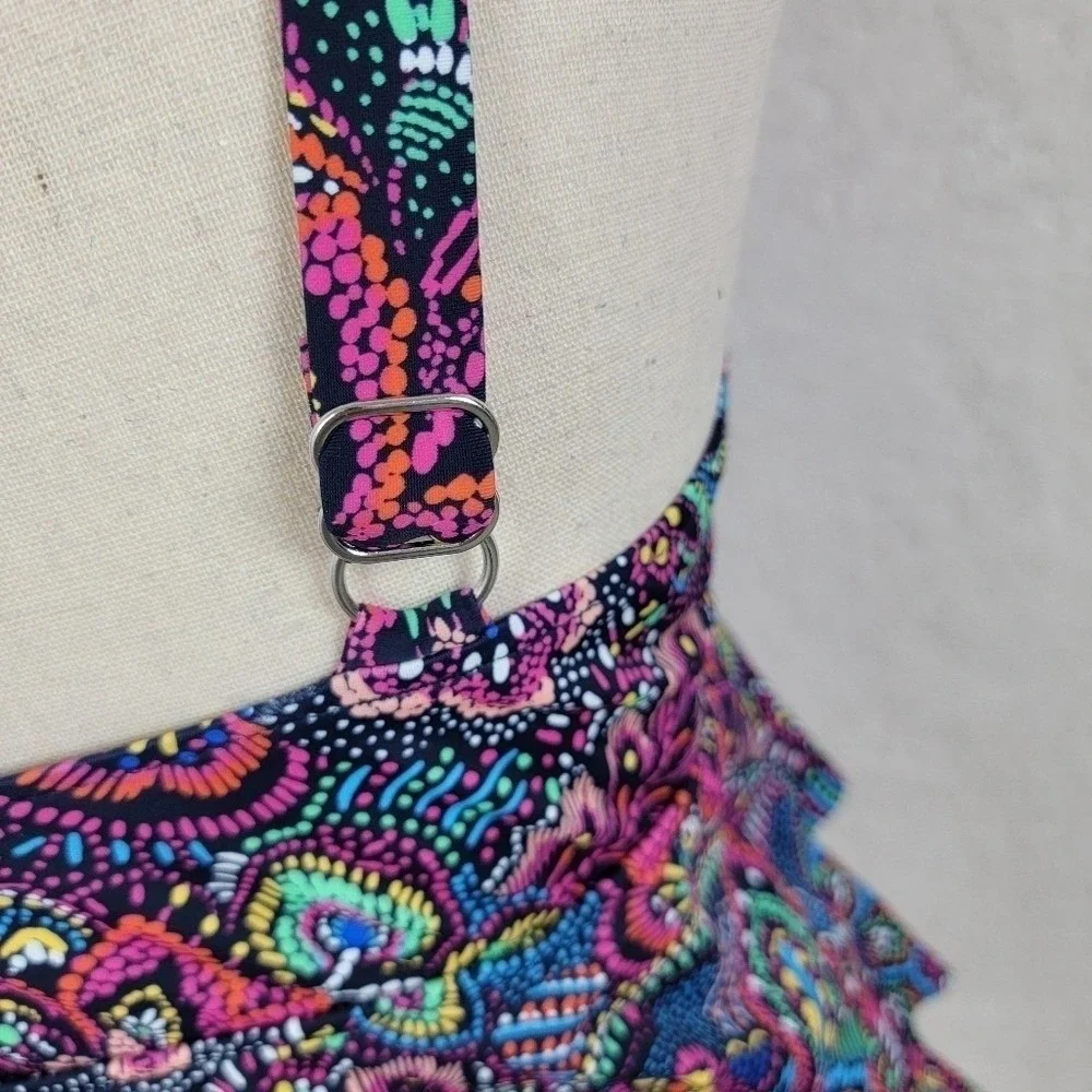 Swim‎ Solutions Paisley Tankini Top Size 10 Multicolor Ruffle Tummy Control - Picture 16 of 16
